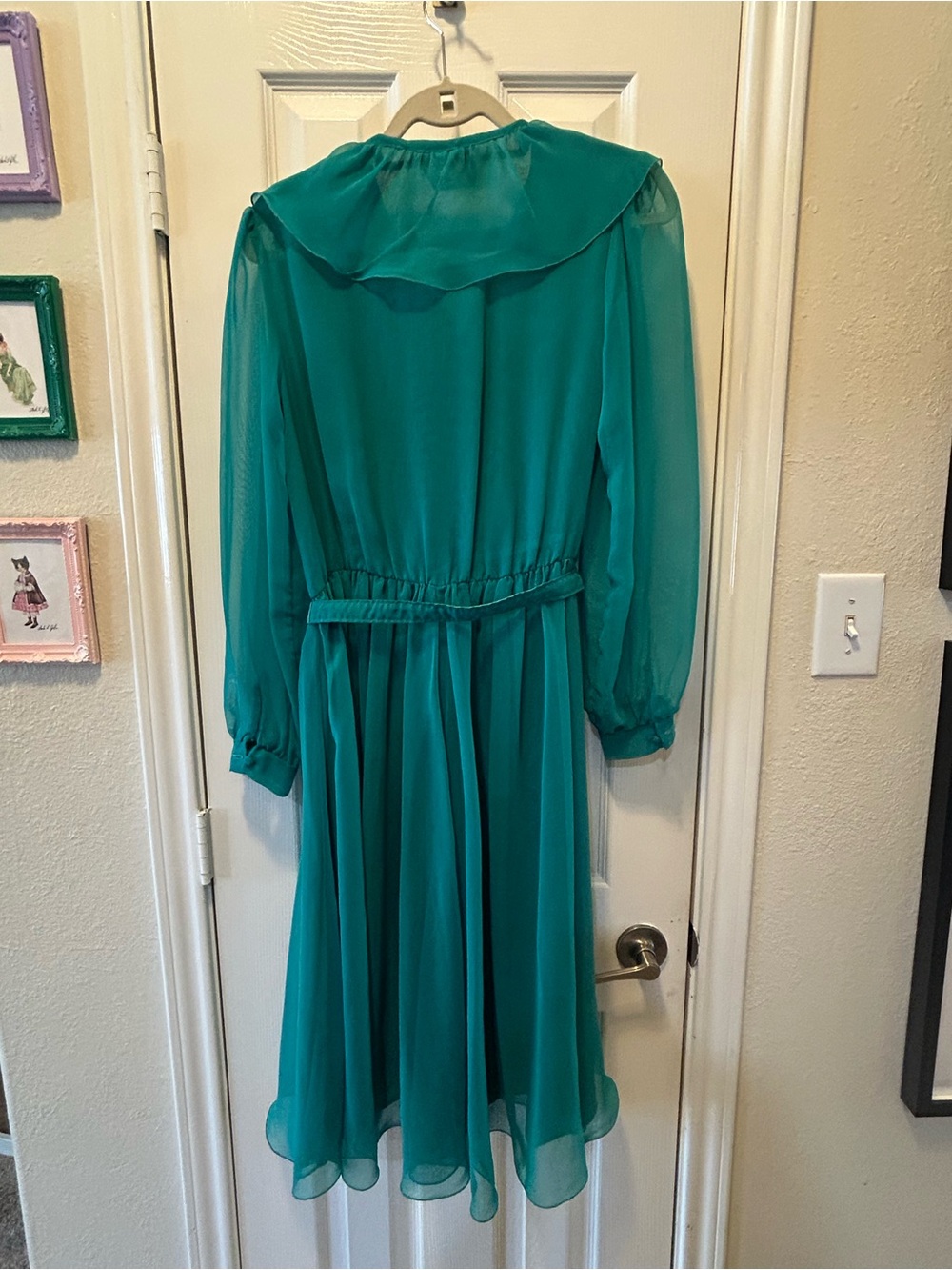 Vincenti Vintage Teal Ruffled Dress with Belt 1960’s-1970’s - Picture 7 of 7